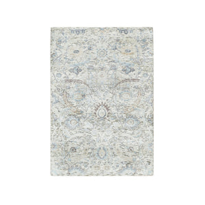 3'3"X5' Ivory Sickle Leaf Design Silk & Wool Hand Knotted Oriental Rug