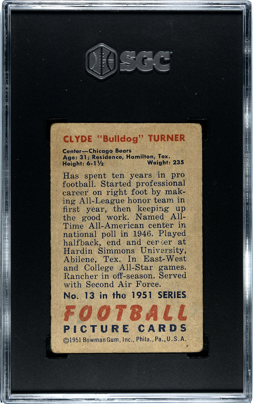 Bulldog Turner 1951 Bowman #13 Sgc 2