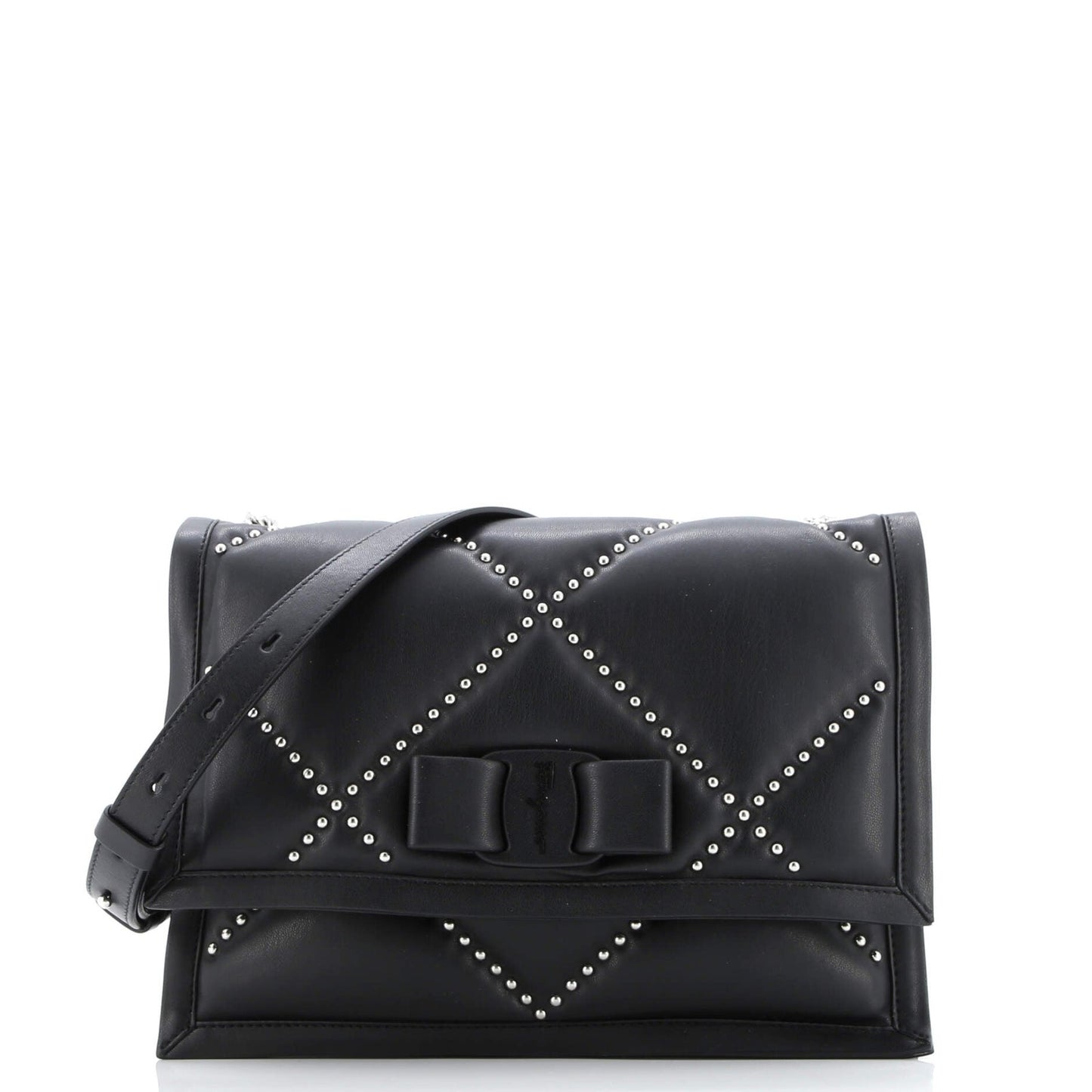 Salvatore Ferragamo Viva Bow Flap Bag Studded Leather Small