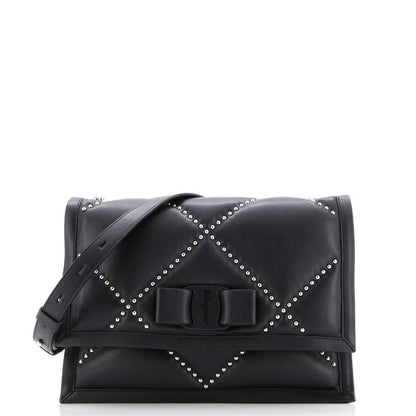 Salvatore Ferragamo Viva Bow Flap Bag Studded Leather Small