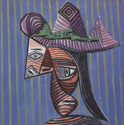 Pablo Picasso Bust Of A Woman Wearing A Striped Hat " Offset Lithograph