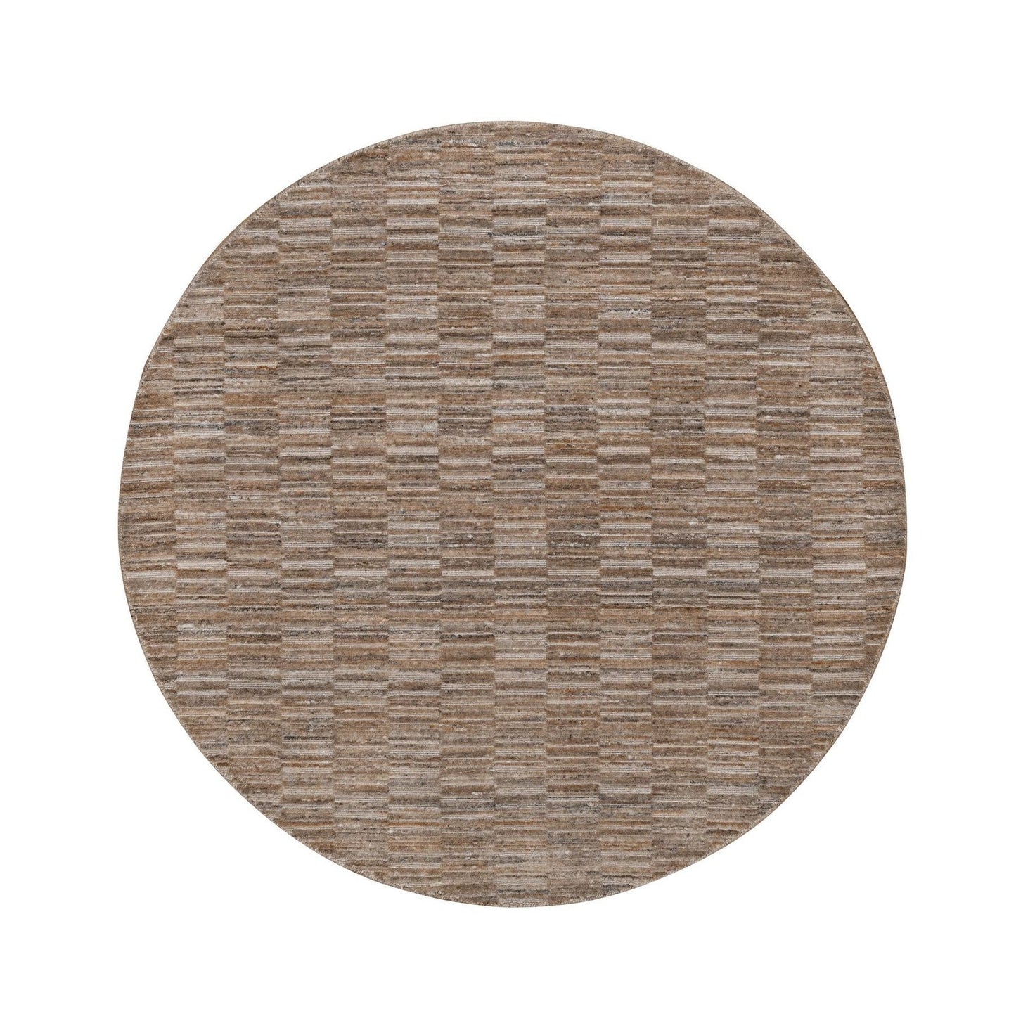 6'x6' Brown Hand Loomed Modern Grid Pattern Pure Wool Round Oriental Rug