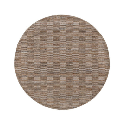 6'x6' Brown Hand Loomed Modern Grid Pattern Pure Wool Round Oriental Rug