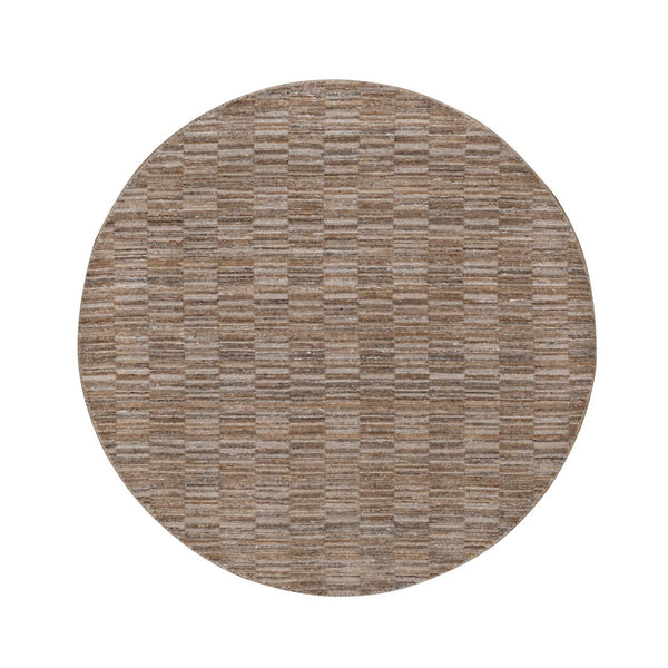 6'x6' Brown Hand Loomed Modern Grid Pattern Pure Wool Round Oriental Rug