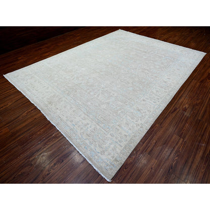 8'9"X11'10" Gray White Wash Peshawar Wool Hand Knotted Oriental Rug
