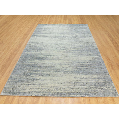 6'1"X9' Light Gray Jacquard Hand Loomed Modern Natural Wool Oriental Rug