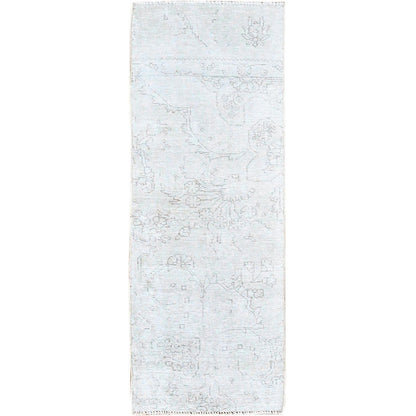 2'2"X5'10" White Hand Knotted Vintage Zoroastrian Tebraz Oriental Rug