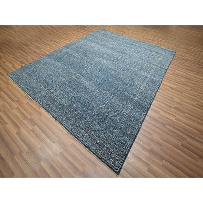 8'1"X10' Denim Blue Hand Knotted Wool And Silk Rug Intricate Tree Design