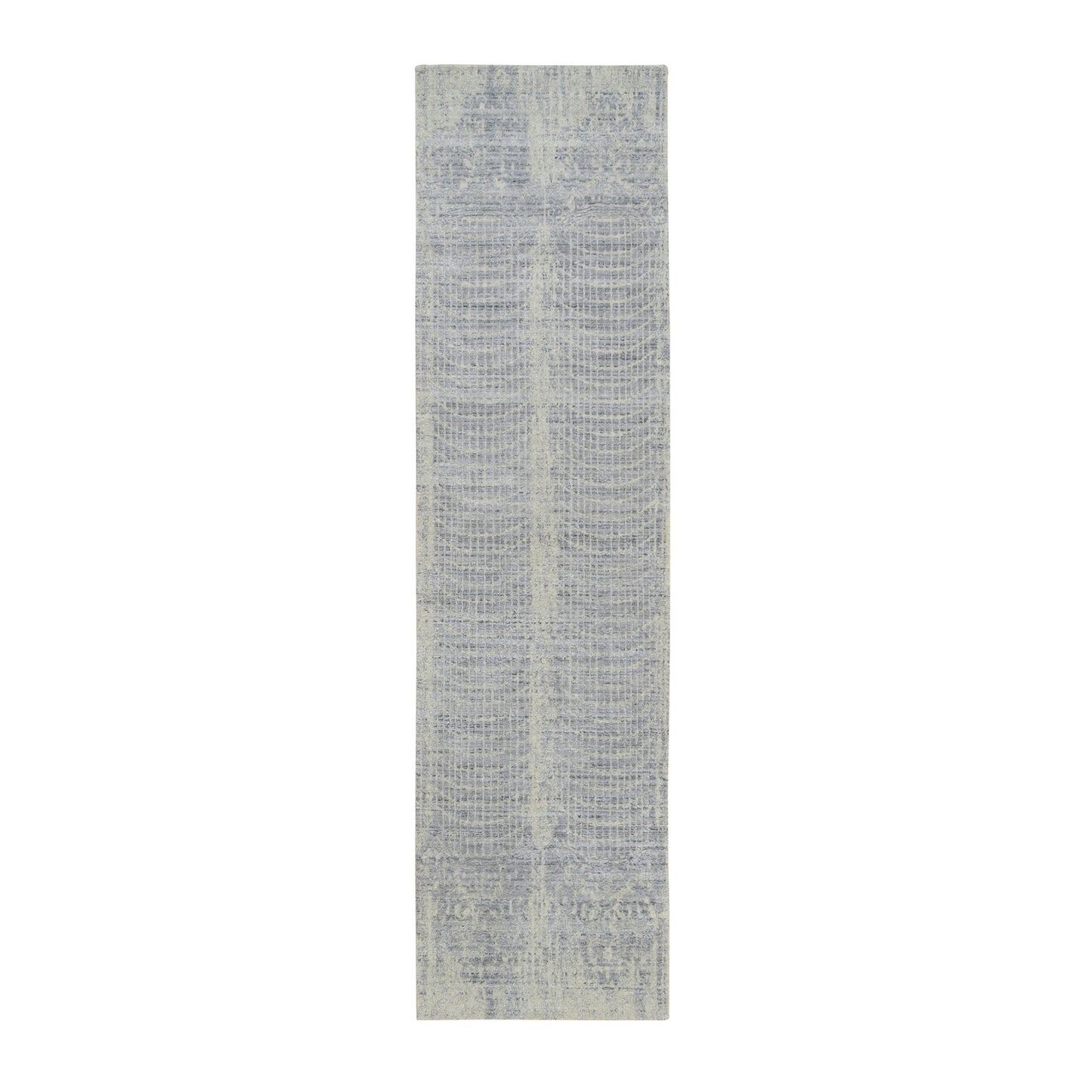 2'6"X10' Gray Wool And Plant Based Silk Hand Loomed Runner Rug