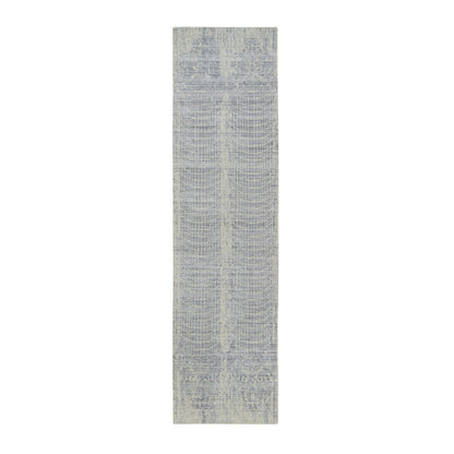 2'6"X10' Gray Wool And Plant Based Silk Hand Loomed Runner Rug