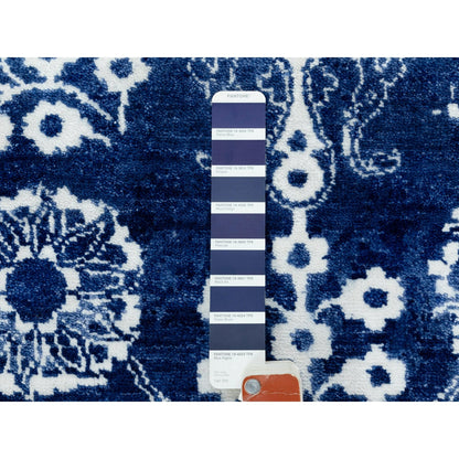 6'2"X9' Blue Hand Knotted Tone On Tone Wool And Silk Oriental Rug