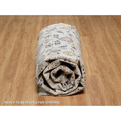 8'7"X12' Ivory Wool And Silk Nain Medallion Design Hand Knotted Rug
