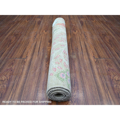 3'4"X4'10' Laurel Green Afghan Peshawar Wool Hand Knotted Oriental Rug