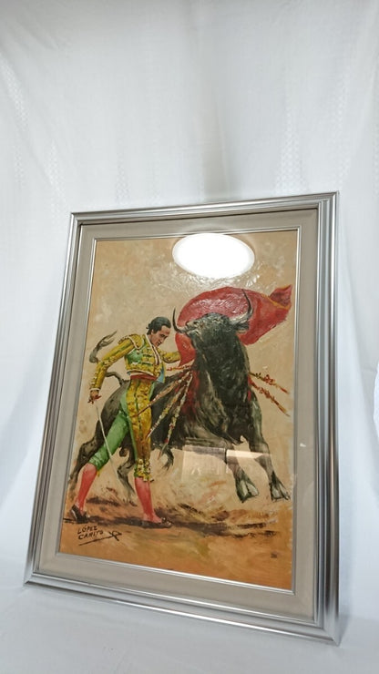 Original Lopez Canito Oil Painting On Canvas " Muleta " Signed Framed