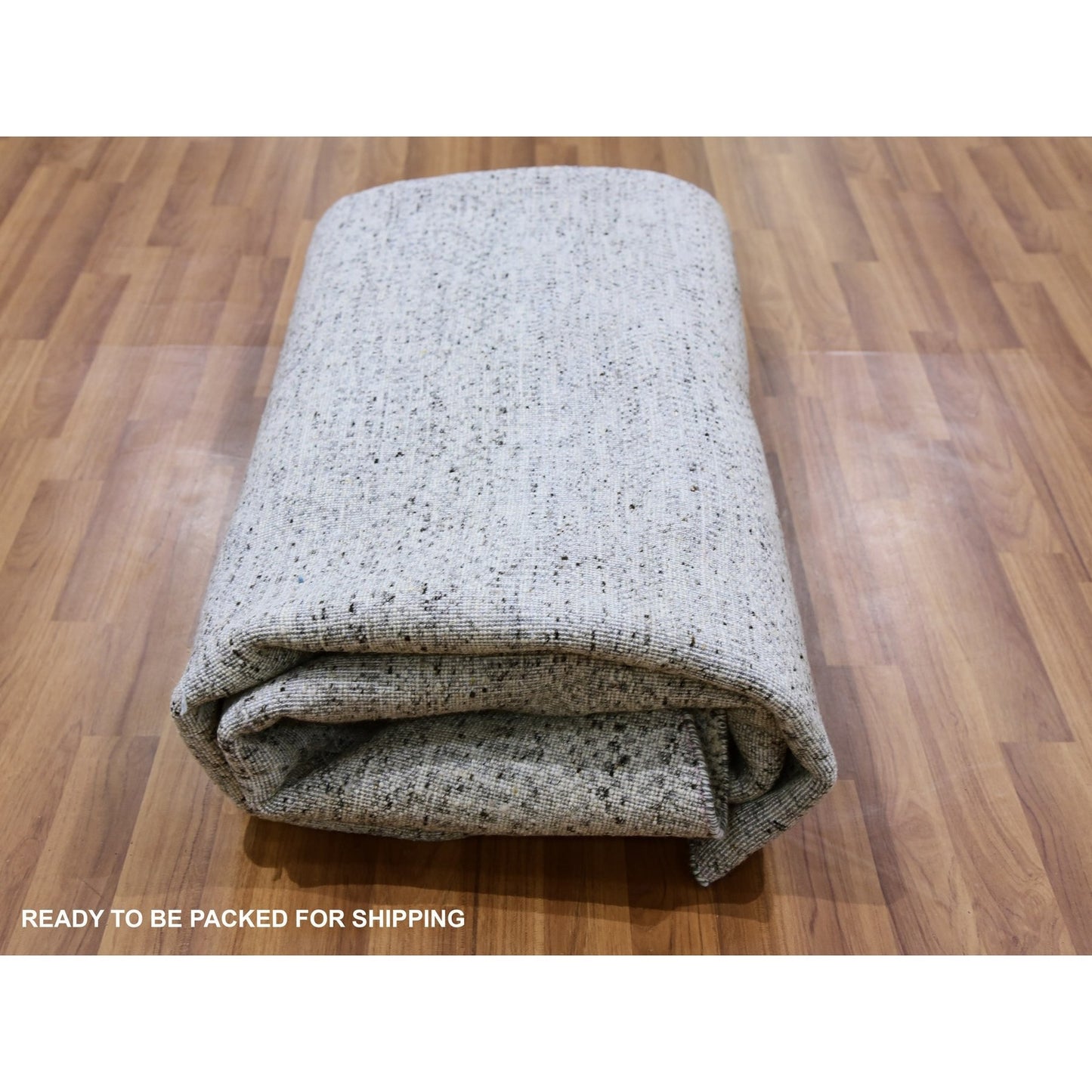 7'9"X7'9" Gray Undyed Pure Wool Grass Design Hand Knotted Round Rug