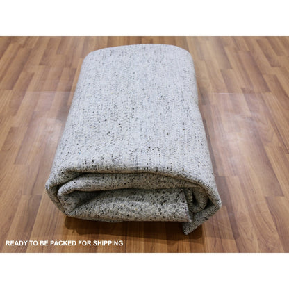 7'9"X7'9" Gray Undyed Pure Wool Grass Design Hand Knotted Round Rug