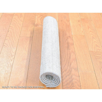 2'X3' Beige Silk With Textured Wool Modern Design Hand Knotted Mat Rug