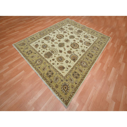 6'6"X8' Ivory Agra With Ziegler Design Leaf Pattern Hand Knotted Wool Rug