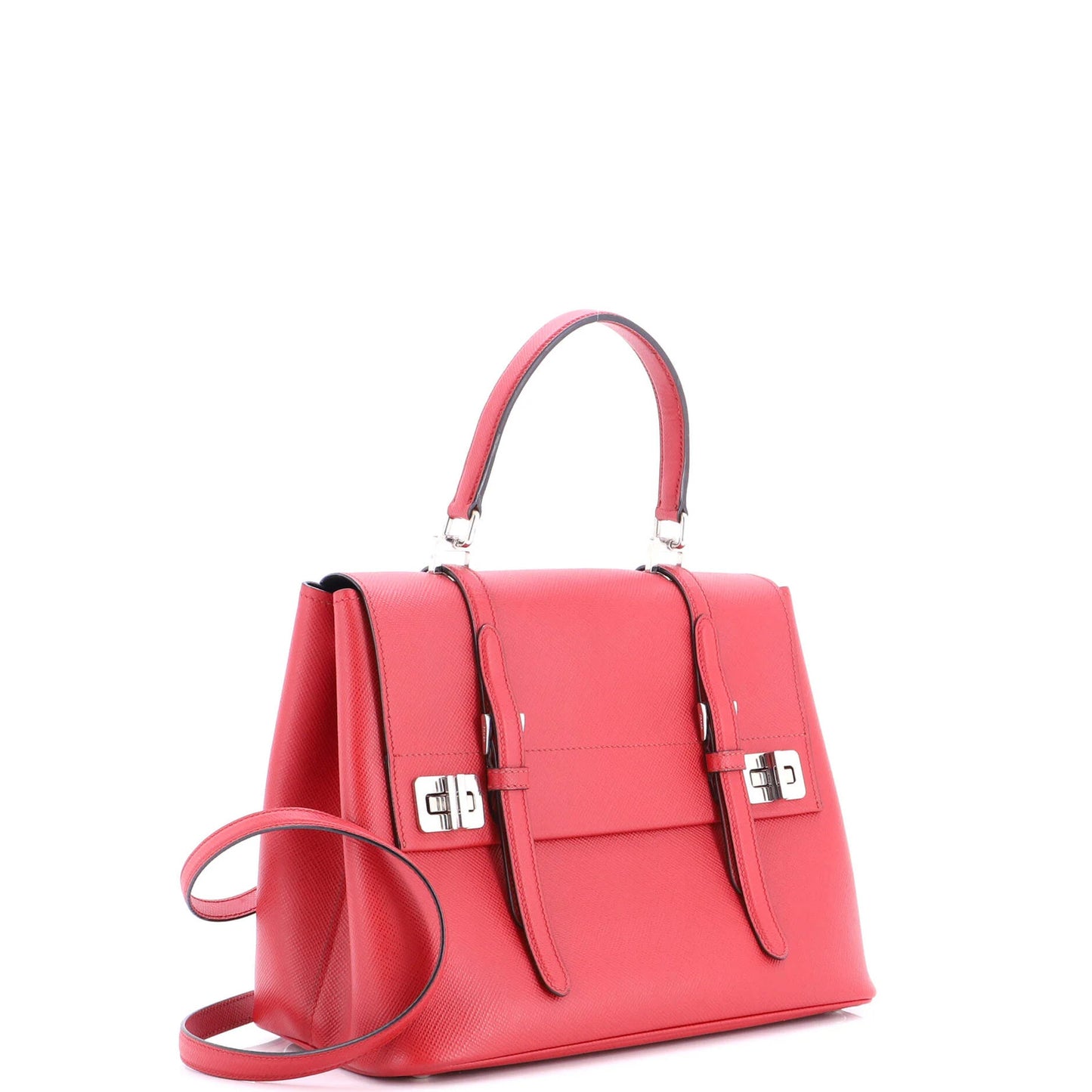 Prada Half Flap Double Turn Lock Satchel Saffiano Leather Medium