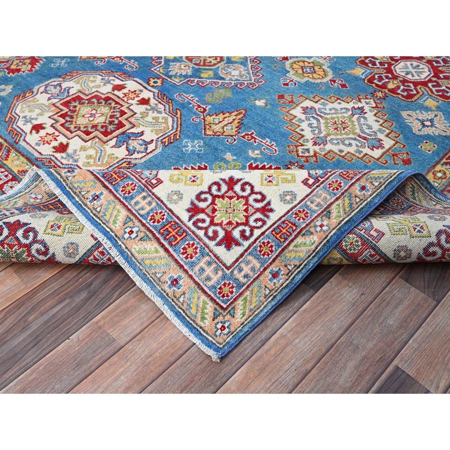 8'X10'1" Blue Soft Wool Kazak All Over Design Hand Knotted Oriental Rug