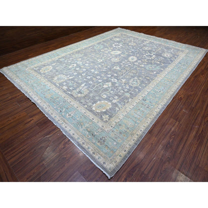 10'2"X14' Sabre Gray Peshawar Mahal Design Hand Knotted Wool Oriental Rug
