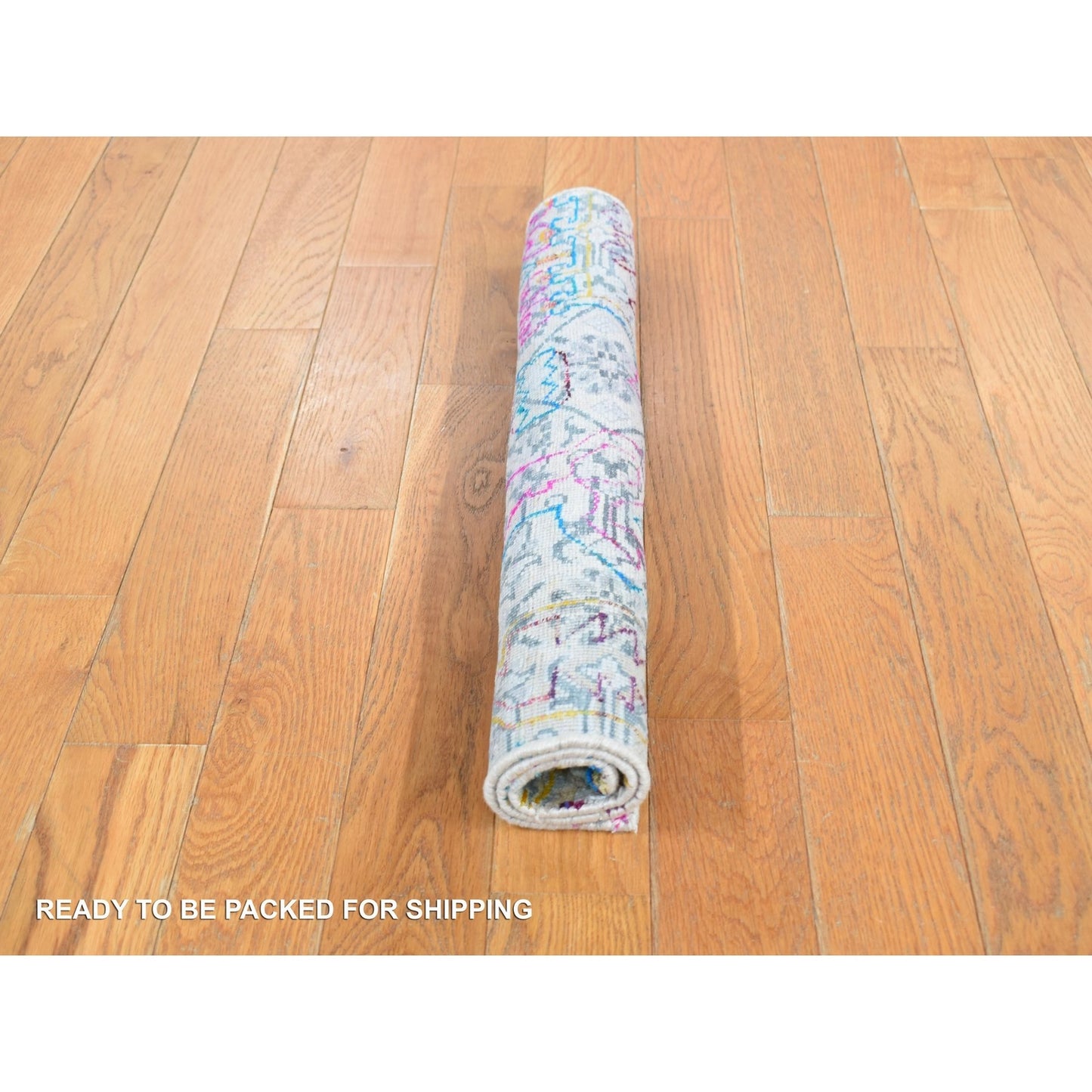 2'X2' White Modern Design Silk With Wool Hand Knotted Sample Mat Rug