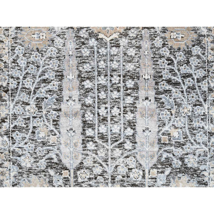 2'7"X8'3" Silver Silk/Wool Hand Knotted Willow And Cypress Runner Rug