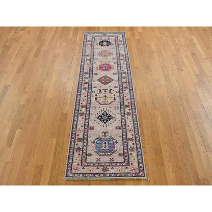 2'8"X8'10" Pink Hand Knotted Afghan Super Kazak Pure Wool Runner Rug