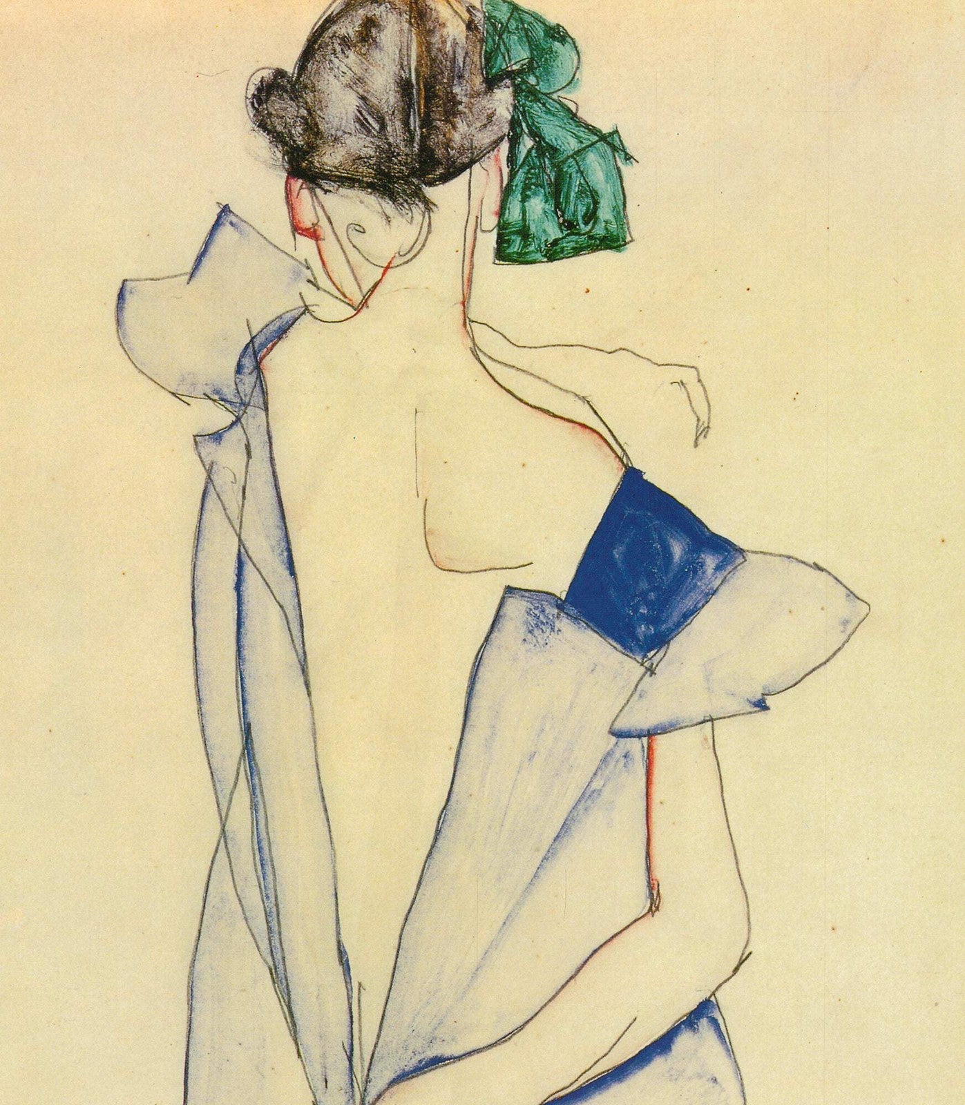 x EGON SCHIELE Girl Standing in Blue Dress and Green Stockings Back View 39.5"