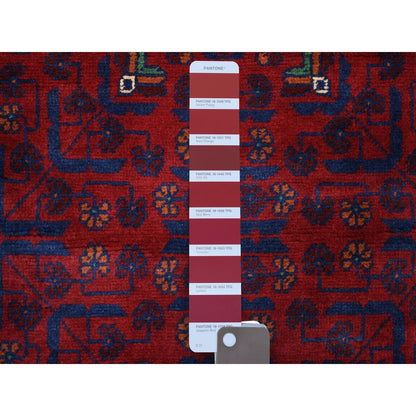 2'8"X12'9" Deep Red Afghan Khamyab Soft Wool Hand Knotted Runner Rug