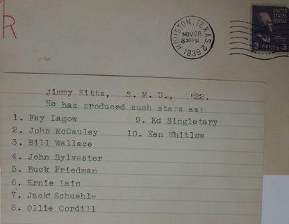 Jimmy Kitts Smu/Rice Owls Head Coach (D. 1952) Signed Note Psa/Dna 145037