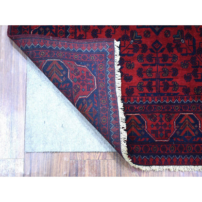 3'4"X4'10" Deep Red Afghan Khamyab Soft Wool Hand Knotted Rug