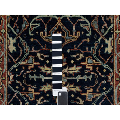 2'6"X8'1" Blue Organic Wool Antiqued Fine Heris Hand Knotted Runner Rug