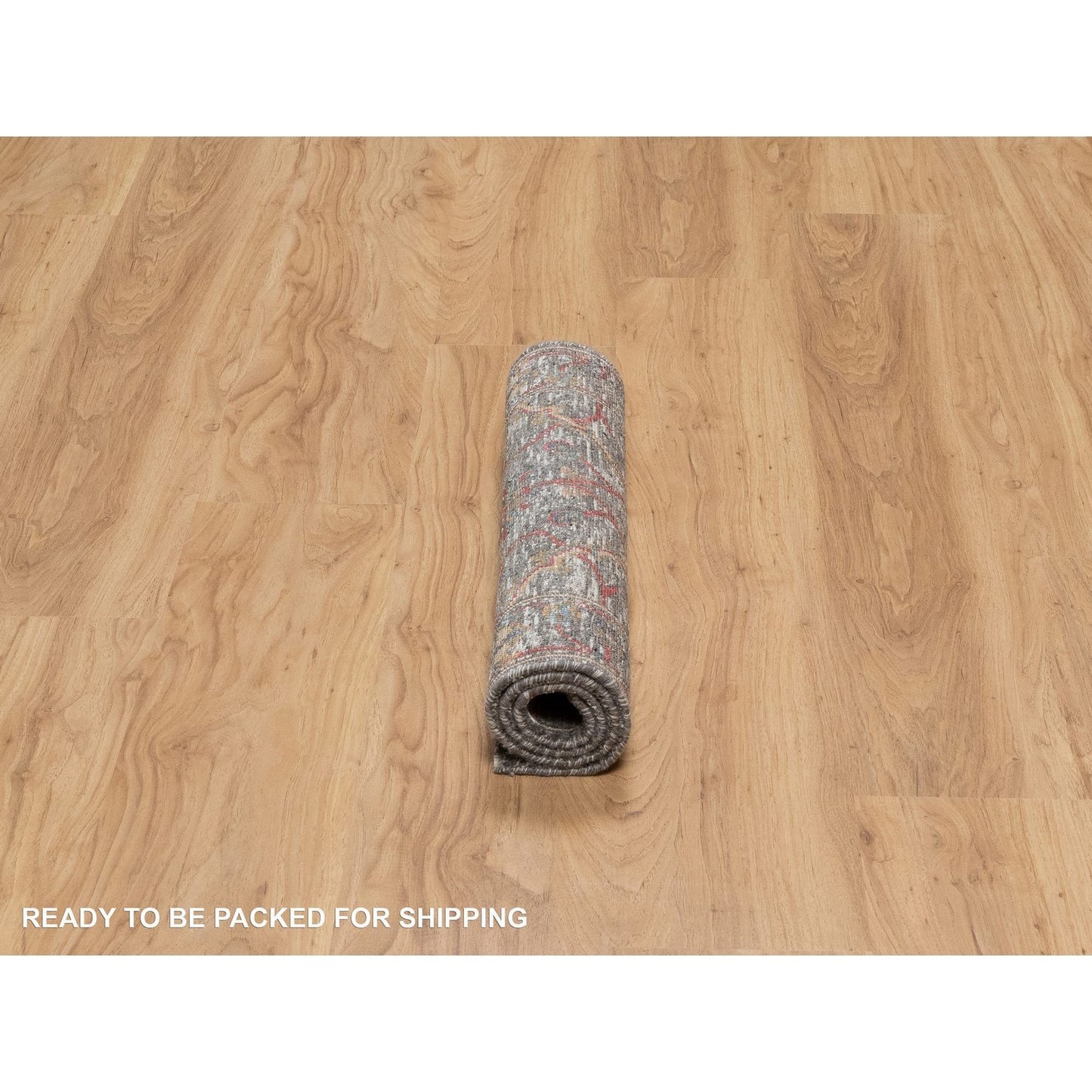 2'X3' Brown Scrolls Leaf Design Hand Knotted Textured & Wool Silk Mat Rug