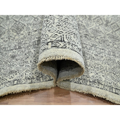 8'2"X10' Ivory Repetitive Tree Design Natural Wool Hand Knotted Rug