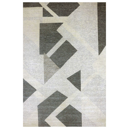 12'1"X18' Gray Art Deco Collection Soft Wool Hand Knotted Oversized Rug