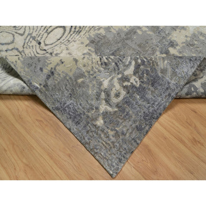 8'1"X10' Ivory With Gray Wool Rug Tree Bark And Fossil Design Hand Knotted