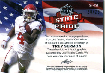 Trey Sermon 2021 Leaf Metal Draft State Pride Autographed Rookie Card 20/25