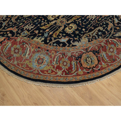 10'1"X10'1" Navy Antiqued Heris Re-Creation Hand Knotted Wool Round Rug