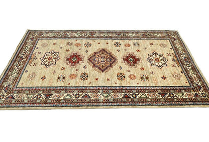 4X6 Ft Kazak Wool Area Rug Tribal Geometric Style