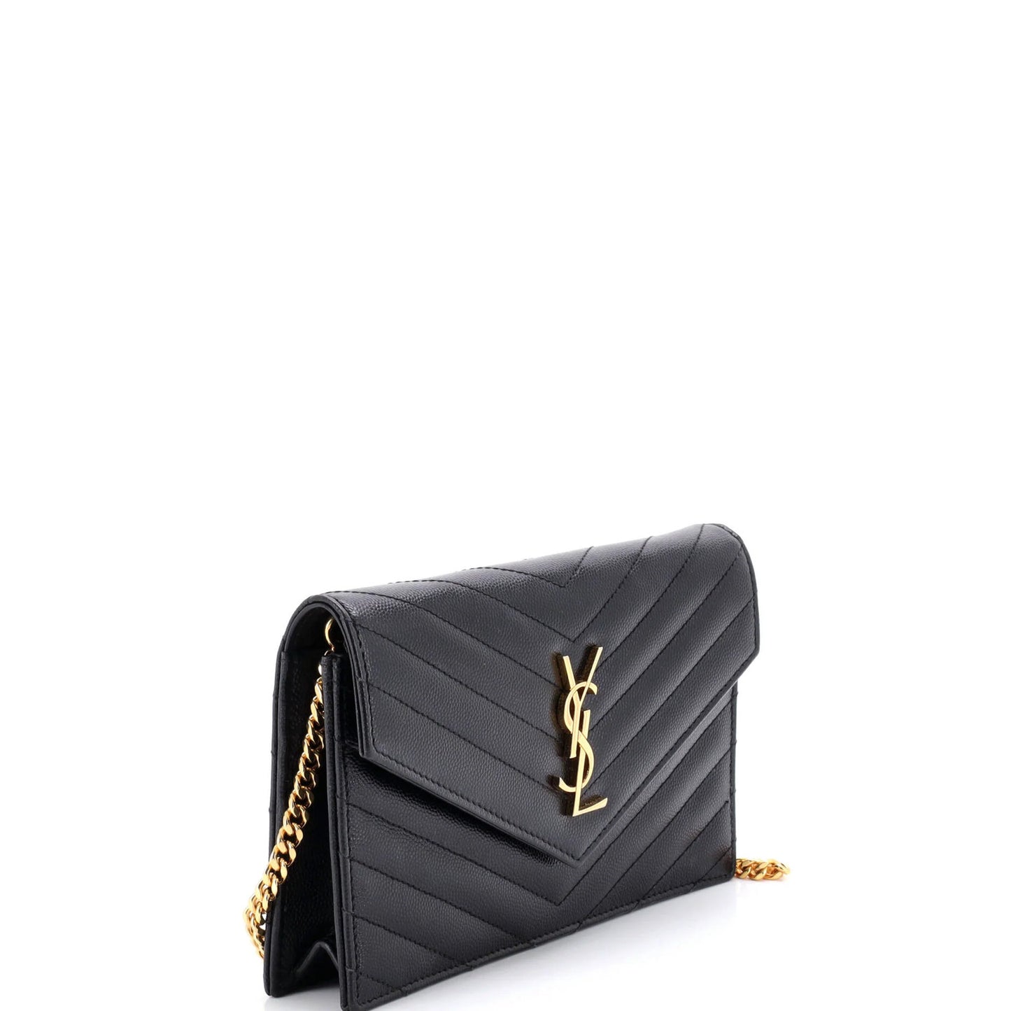 Saint Laurent Classic Monogram Wallet On Chain Matelasse Chevron Leather Small
