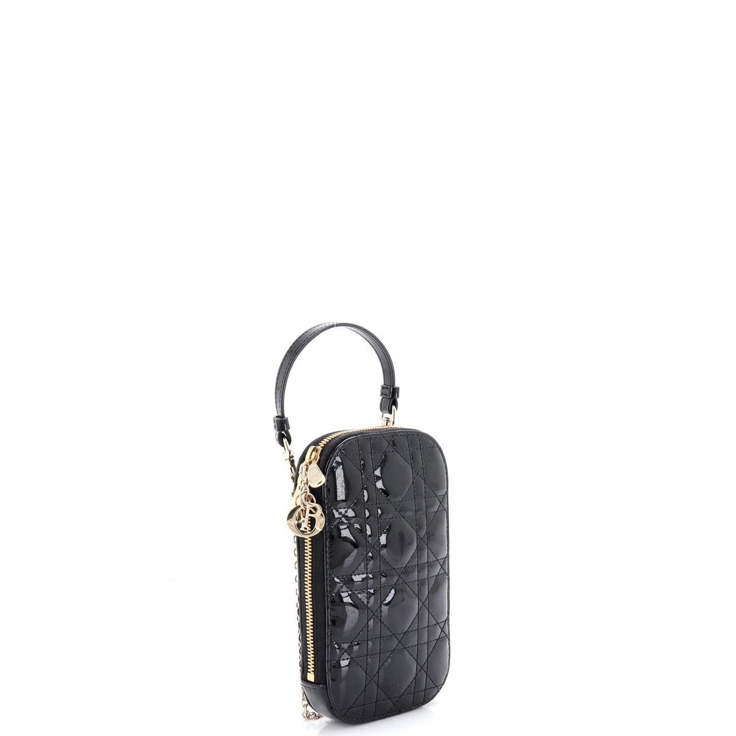 Christian Dior Lady Dior Phone Holder On Chain Cannage Quilt Patent