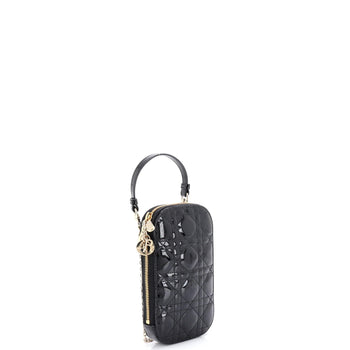 Christian Dior Lady Dior Phone Holder On Chain Cannage Quilt Patent