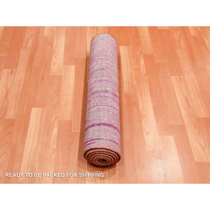 2'6"X6'4" Pink Wool Hand Knotted Vertical Ombre Design Runner Rug