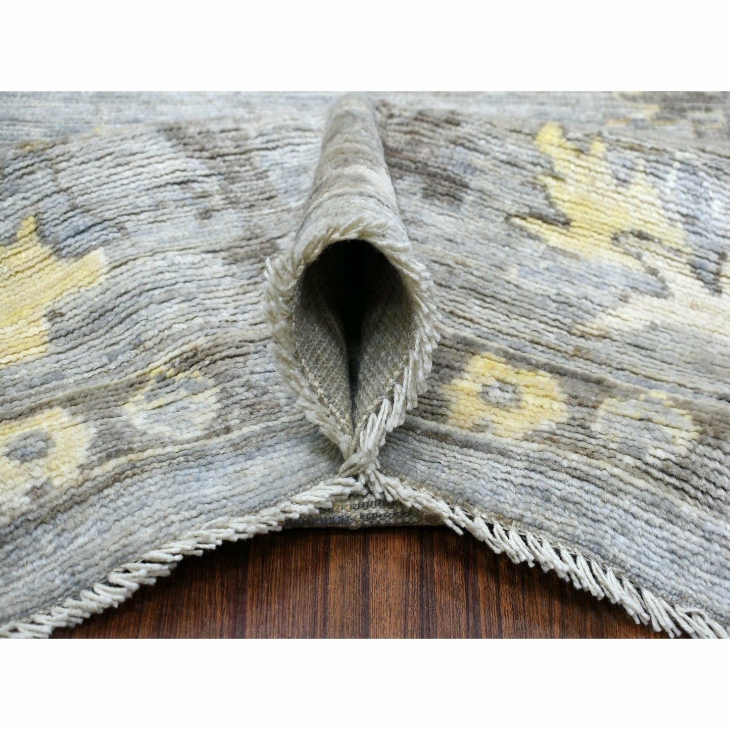 8'X9'10" Hand Knotted Gray Afghan Angora Ushak And Soft Wool Rug