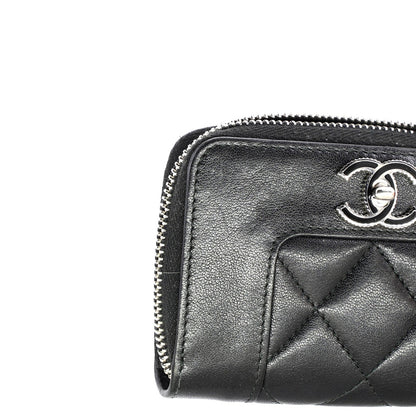 Chanel Mademoiselle Vintage Zip Coin Purse Quilted Sheepskin