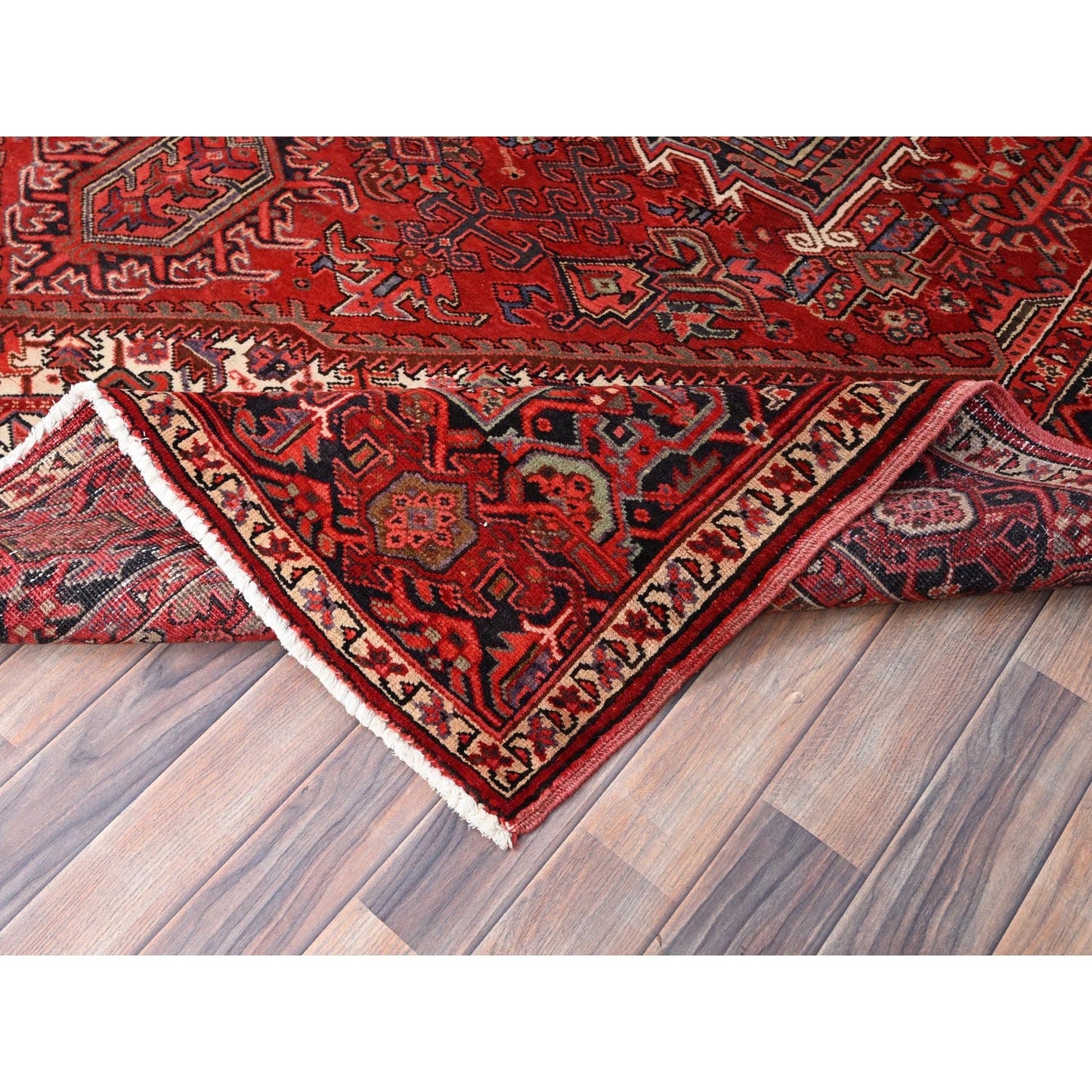 8'1"X11' Garnet Red Antique Village Motifs Heris Wool Hand Knotted Rug