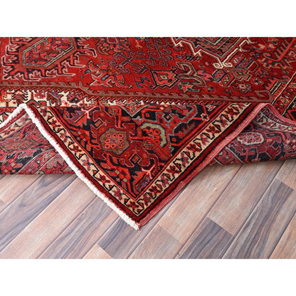 8'1"X11' Garnet Red Antique Village Motifs Heris Wool Hand Knotted Rug