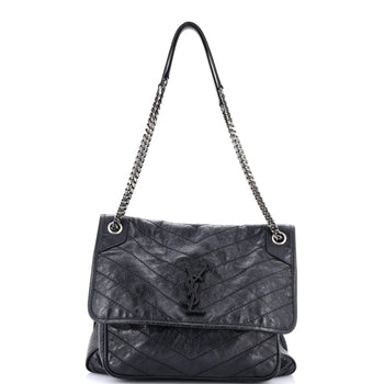 Saint Laurent Niki Chain Flap Bag Matelasse Chevron Leather Large