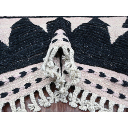 9'4"X12'10" Black Hand Knotted Moroccan Weave Ethnic Design Soft Wool Rug